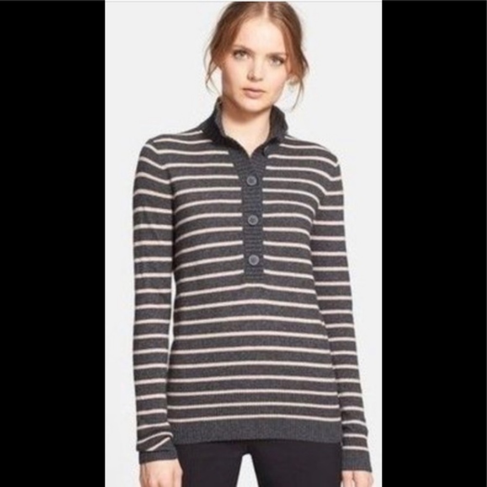 Tory Burch Giselle Sweater Charcoal Pink Stripe - Picture 7 of 7